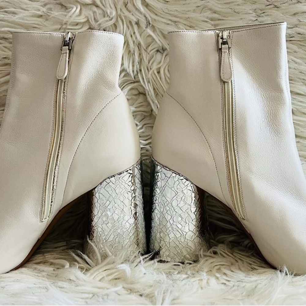 Emporio Armani White Ankle Boots with Silver Heels